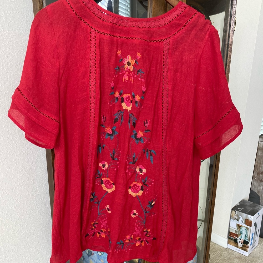 Beautiful red embroidered floral top